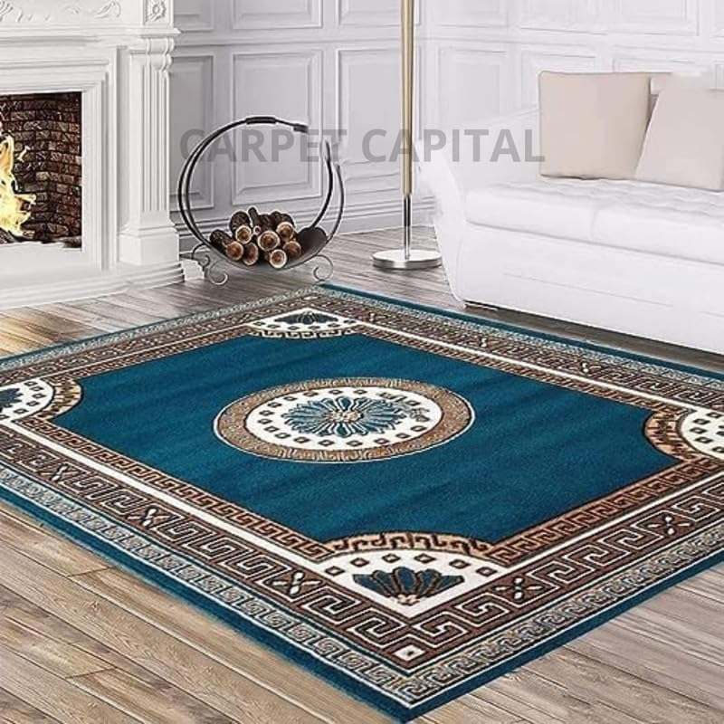 Image of Acrylic 6x8feet Soft Floral Carpets and Rug for Living Rooms Bedroom Kitchen and Hall Home Decor Big Size with Anti Slip Size (70X92 INCH / 178X235cm S.Blue Color).