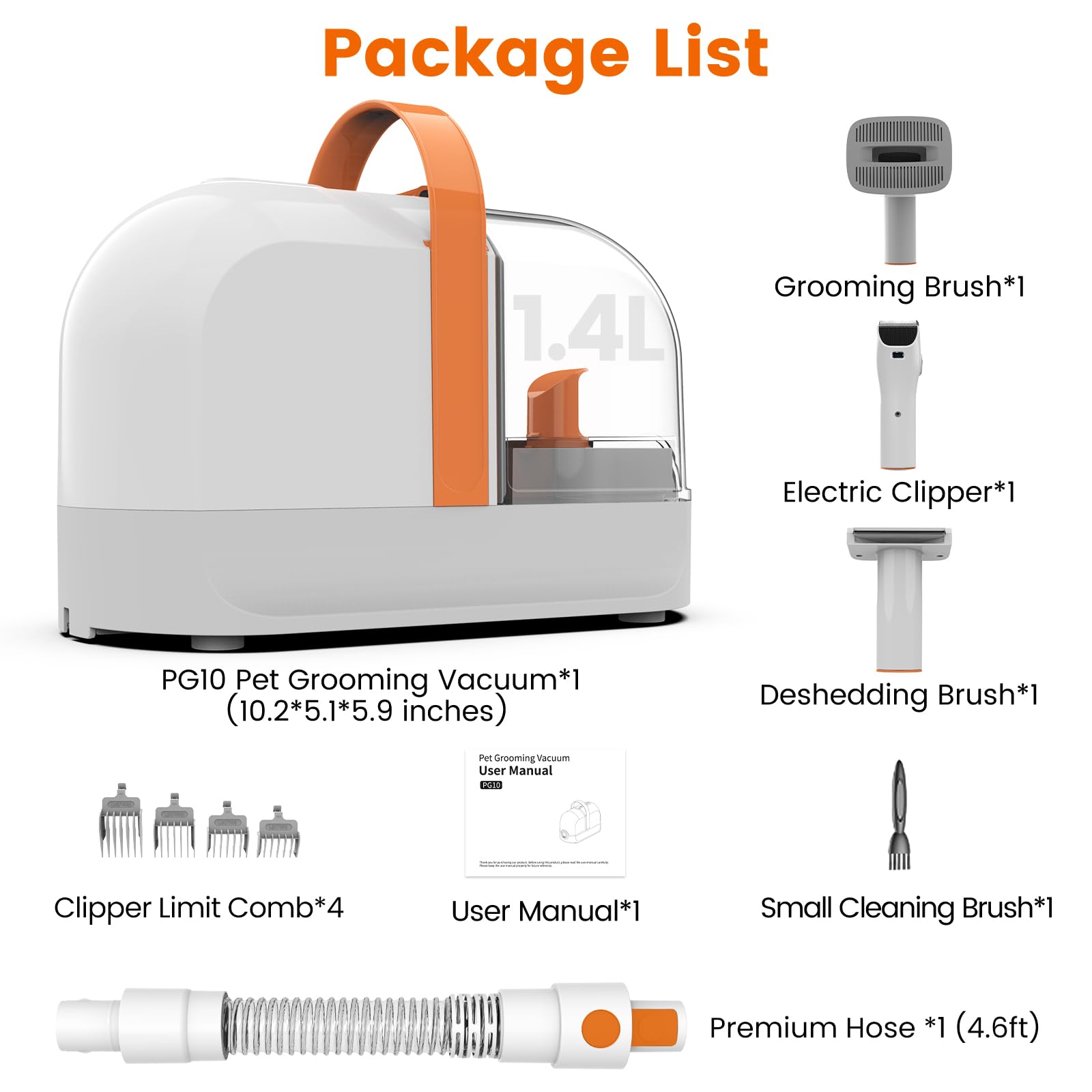 Dog Grooming Vacuum, Dog Grooming Kit with Pet Clippers, 12,000Pa Pet Hair Vacuum for Dogs, Low Noise Home Cleaning Tool in 1, PG10 - image 8