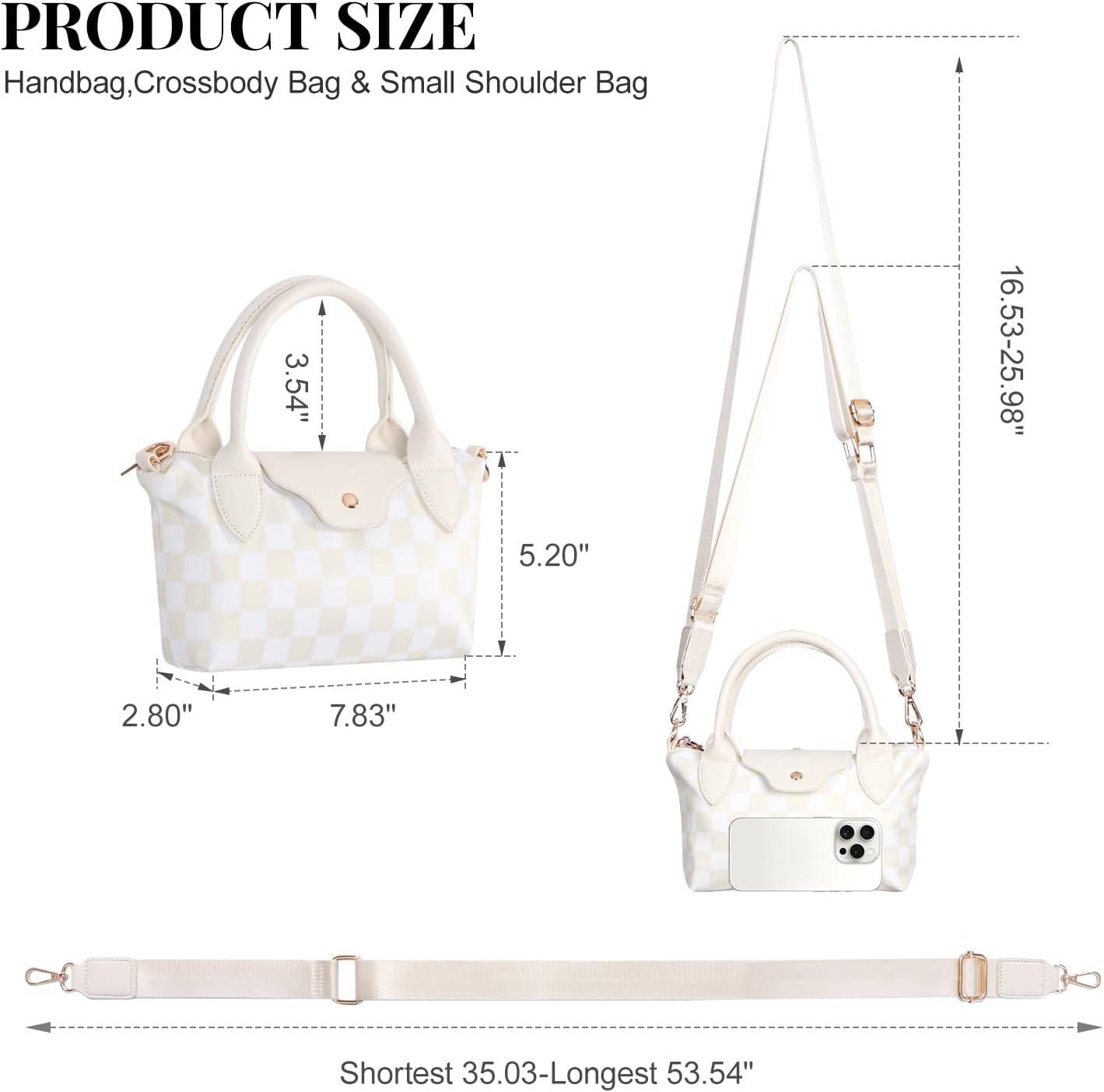 Hand Bags for Women Small Crossbody Purse Mini Tote Bag Checkered Nylon Crossbody Bags for Women Cute Ladies Bag (Beige & White) | Color-blocking, Sturdy hardware, Adjustable straps, Compact - Image 4