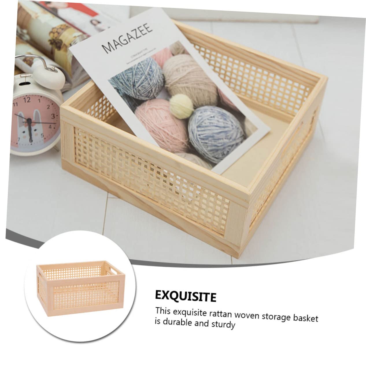 Cesta Tejida Para Almacenamiento Pequeña Rectangular, Fibra Natural De Bambú, Multiusos Ecológica, Organizador Para Hogar y Oficina, Caja De Almacenamiento Funcional