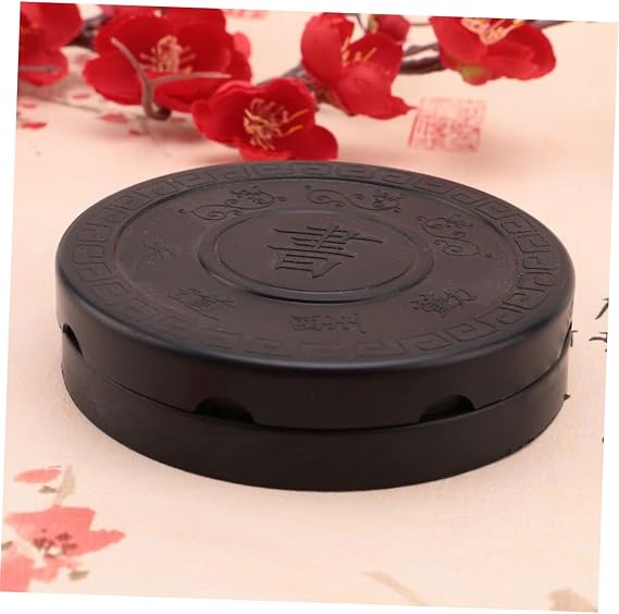 NUOBESTY Calligraphy Inkslab with Lid Tai Shape Round for Modern Calligraphy and Traditional Chinese Painting Smooth Inner Surface Lightweight Portable 3.93 X 3.93 X 0.86 in