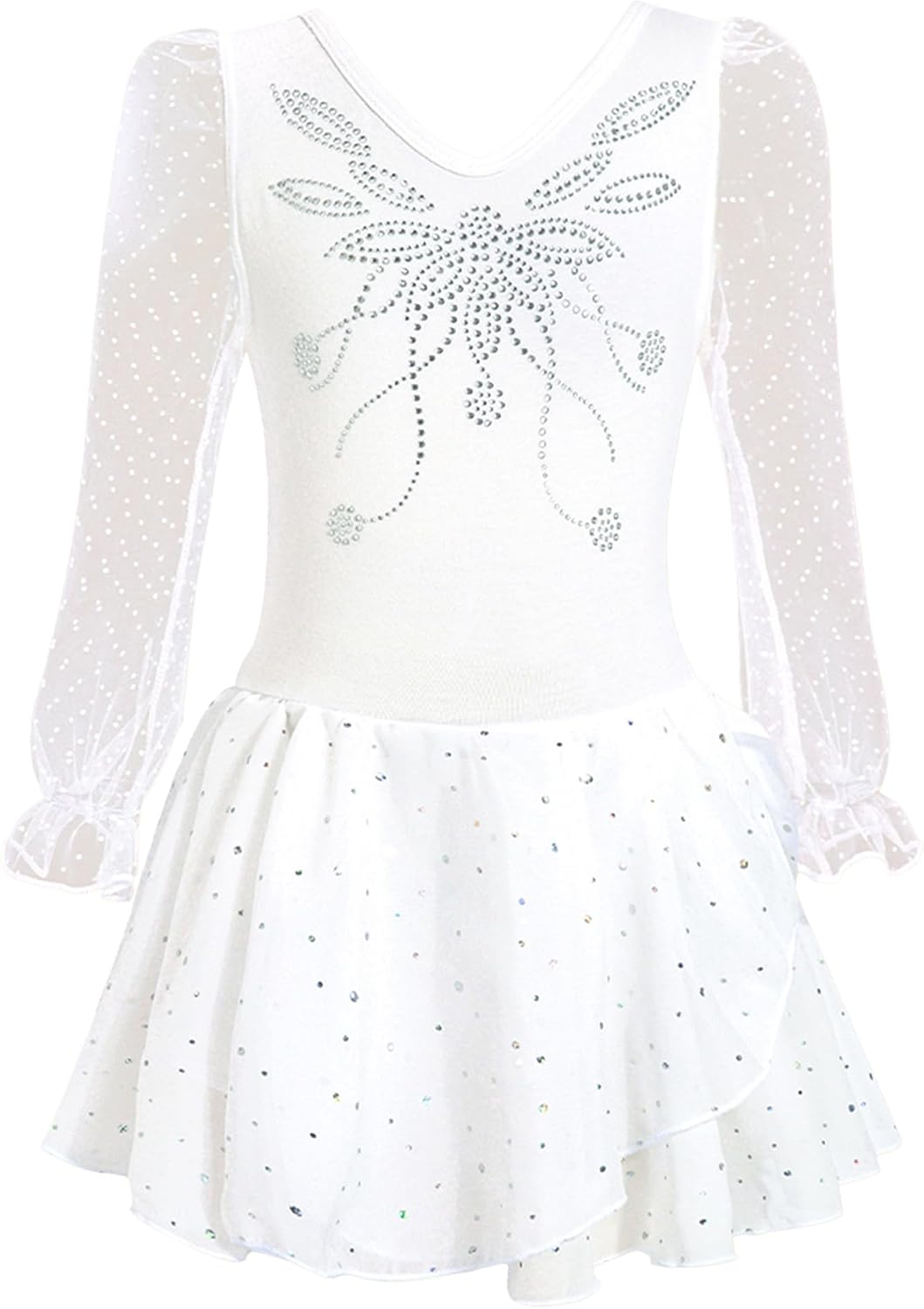 Kids Long Sleeve Figure Ice Skating Dress Flexible Wear | Ballet Leotard Tutu,Long Sleeve Dance Dress,Ballerina Dancewear,Figure Training Garment,Event Apparel,Rhinestone Accent Wear