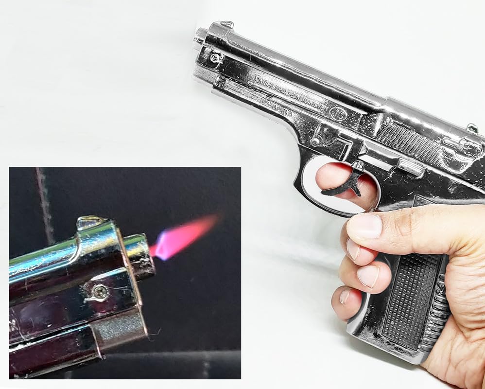 Image of Heavy Metal Gun Pistol Shaped with Barrel Pull Back System and Holster Pocket Lighter