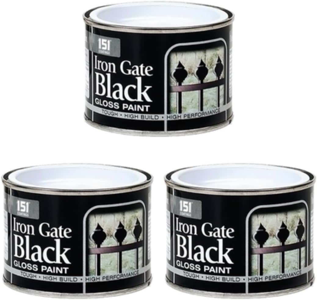 151 Coatings Iron Gate Black Gloss Paint, Weather Resistant, High Performance, Quick Drying, 180ml, Pack of 3
