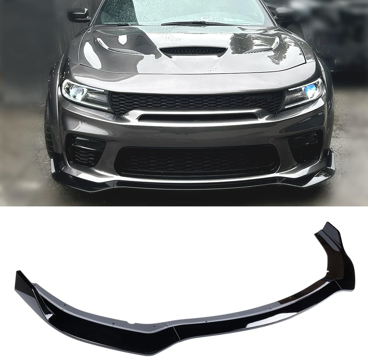 3Pcs Front Bumper Lip Compatible with 2020-2023 Dodge Charger SRT Hellcat Scat (Only Widebody), Air Dam Lower Chin Spoiler Splitter, Protection Body Kit (Glossy Black)