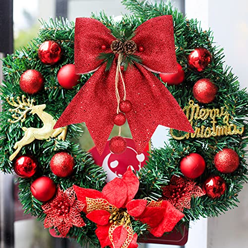 Laço decorativo de natal, laço grande com glitter, laço brilhante, laços de guirlanda de natal, para