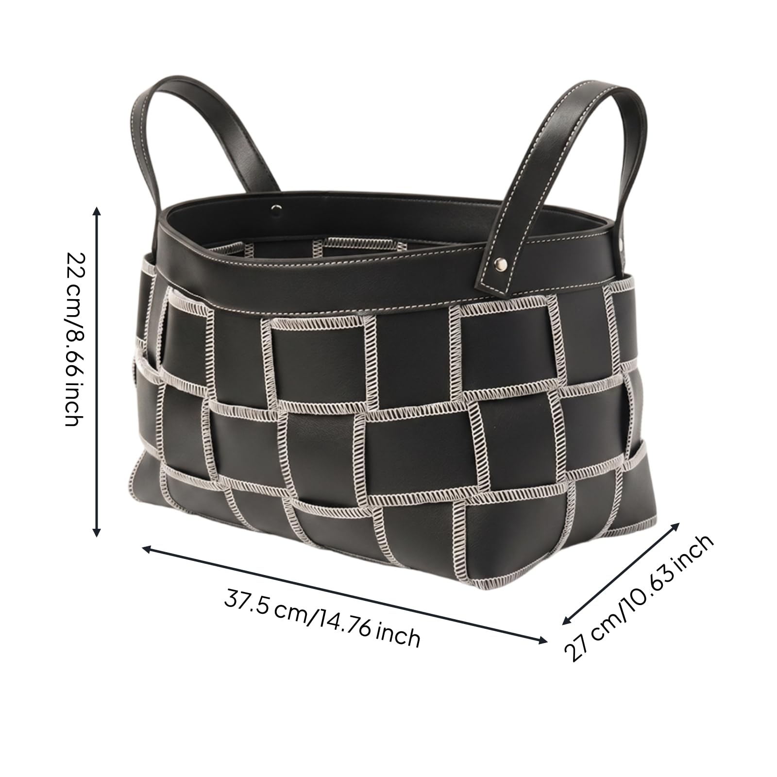 Aufbewahrungskorb Wäschekorb Korb Organizer Tragekorb aus PU mit Flechtoptik Und Kontrastnähten Offene Obenform für Wäsche Handtücher Spielsachen für, Braun, Klein