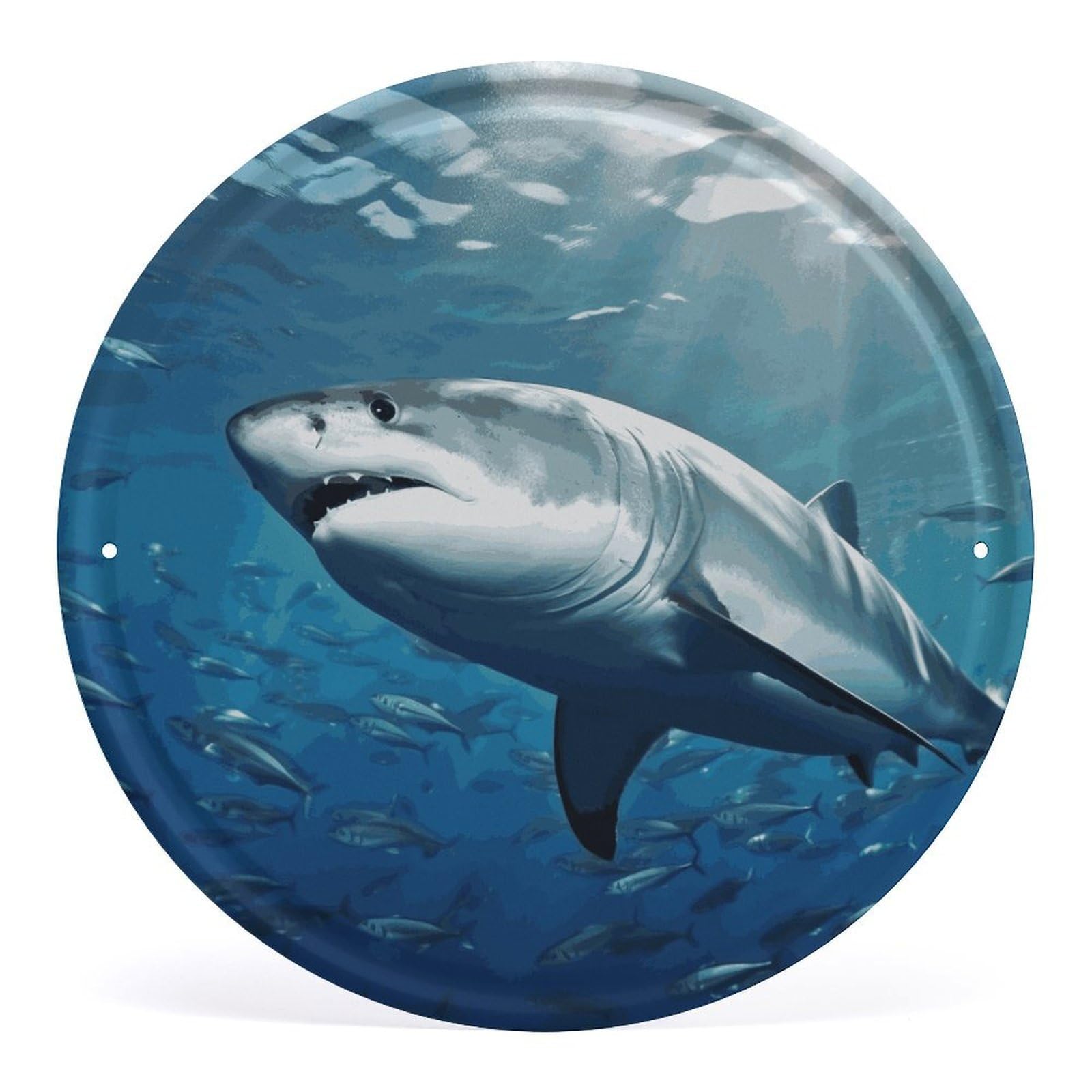 Fodpand Style Fish In Underwater Round Wall Art Hanging Decorations, Wall Decor Modern Minimalist Artwork, Tin Sign Hanging Picture For Living Room, Bedroom, Office, Hallway, 11.8X11.8 Inch