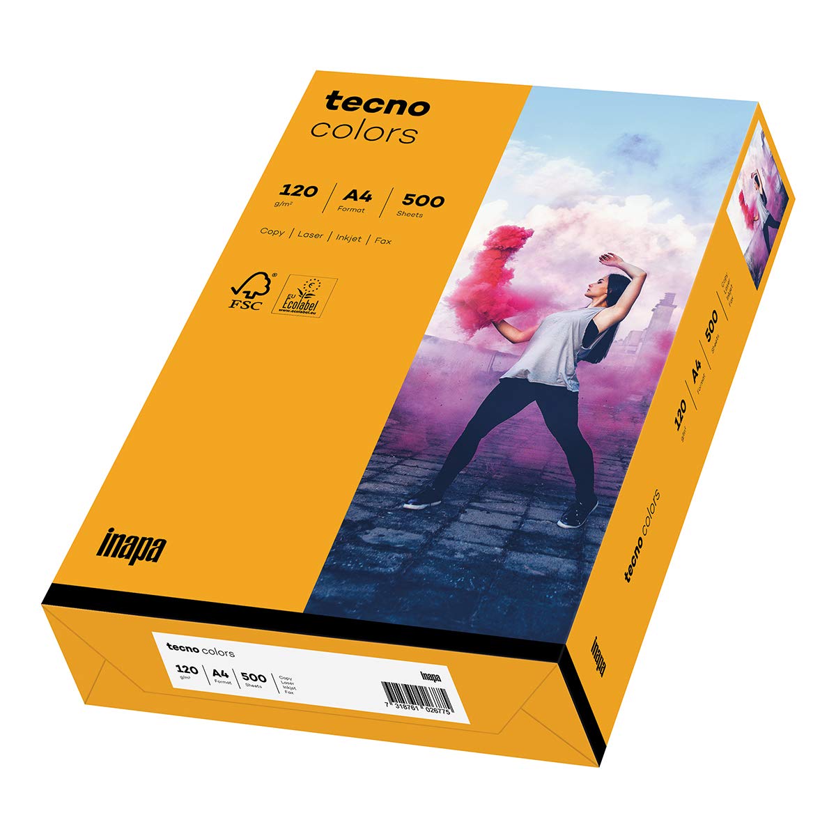 inapa farbiges Druckerpapier, buntes Papier tecno Colors: 120 g/m², A4, 1.250 Blatt (5x250), mittelorange