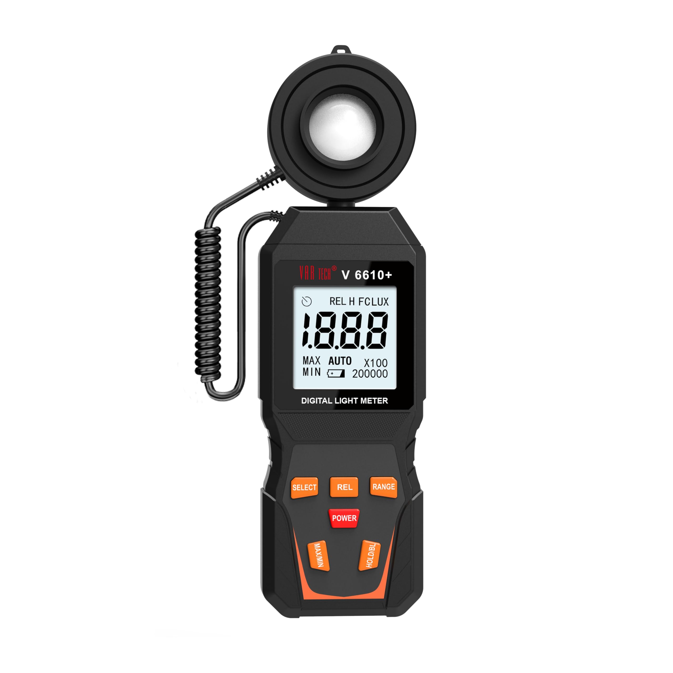 VAR TECH V 6610 + Digital Lux meter Auto Ranging, 0.1~2,00,000 LUX, Detachable Flexible Sensor