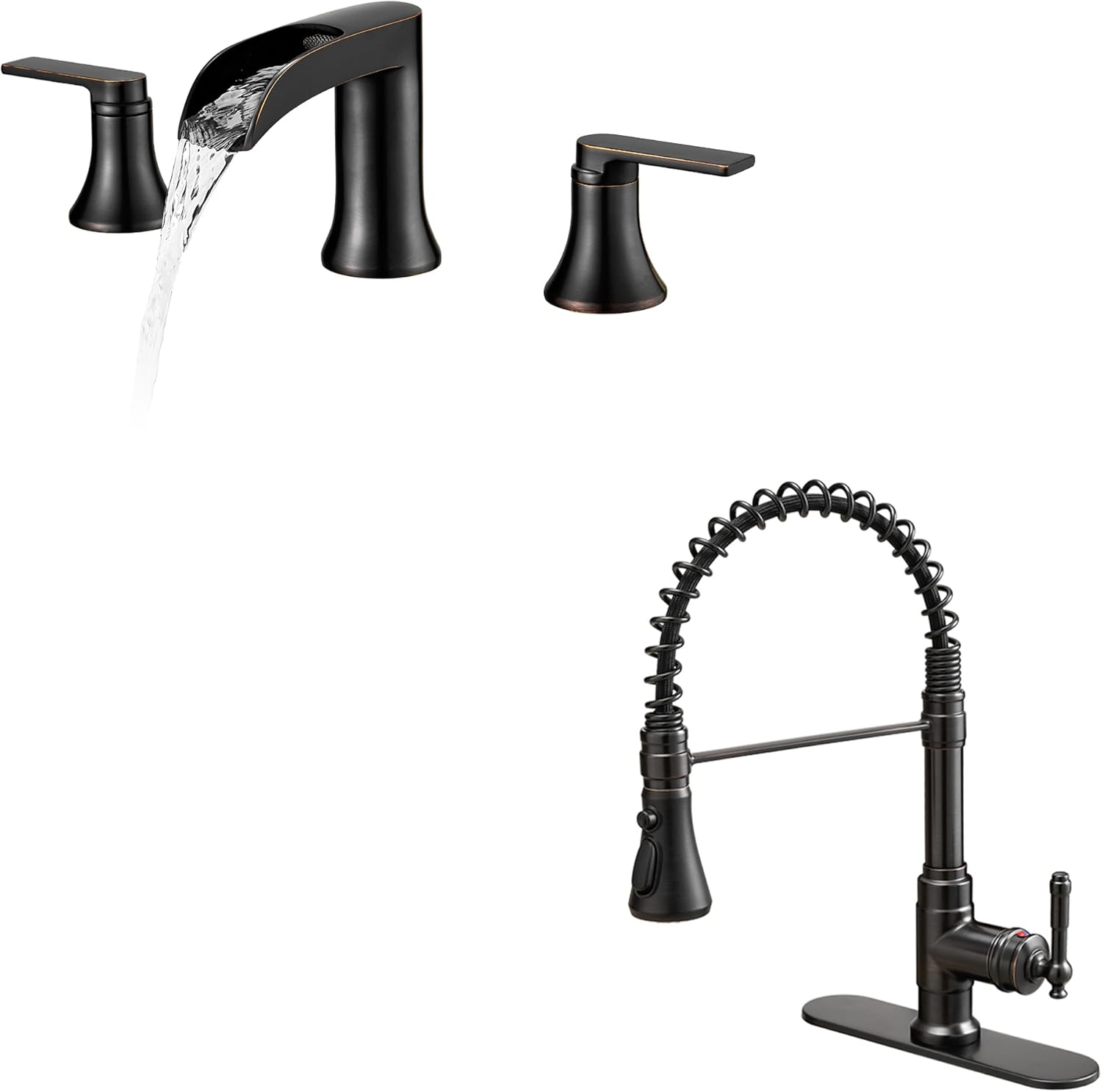 Oil Rubbed Bronze Faucet Bathroom Brass Waterfall Bathroom Faucet 2 Handle 8 Inch Widespread Bathroom Sink Faucet, 3 Hole or 1 Hole 3-Function Pull-Down Sprayer Kitchen Faucets, Single Handle Sp