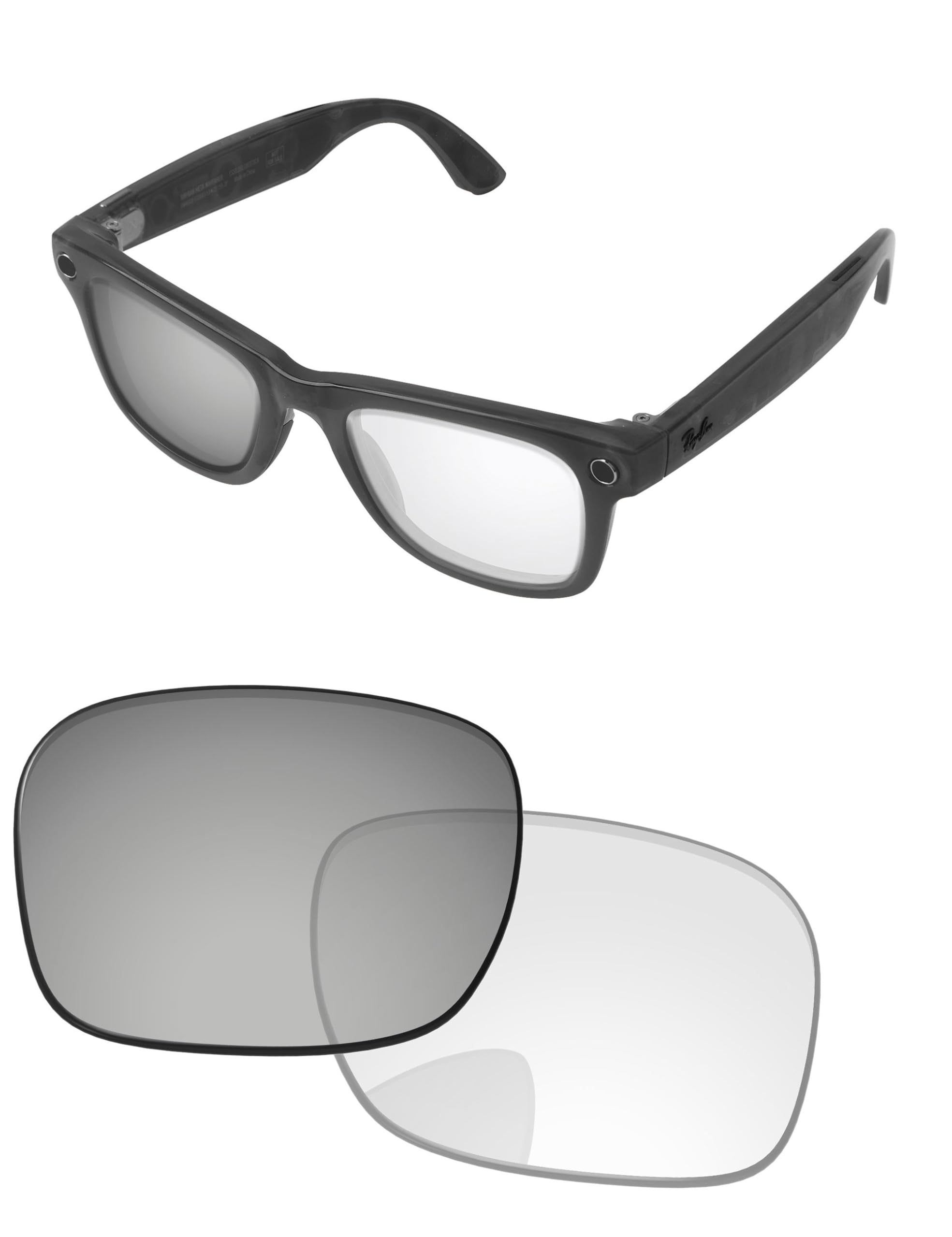 Replacement Lenses for Ray-Ban Meta Wayfarer RW4006 &amp; RW4012 50mm AI Glasses - Adapt Silver Shield Photochromic Pro+