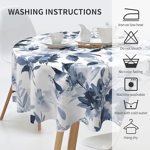 Miniatura 5 de Sunshineyan Mantel floral azul marino redondo de 60 pulgadas mantel de poliéster de primavera para fiestas cocina comedor interiores y exteriores