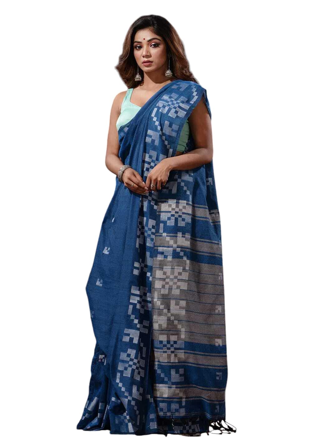 Pure Cotton Barcode Design Khadi saree-picture-11