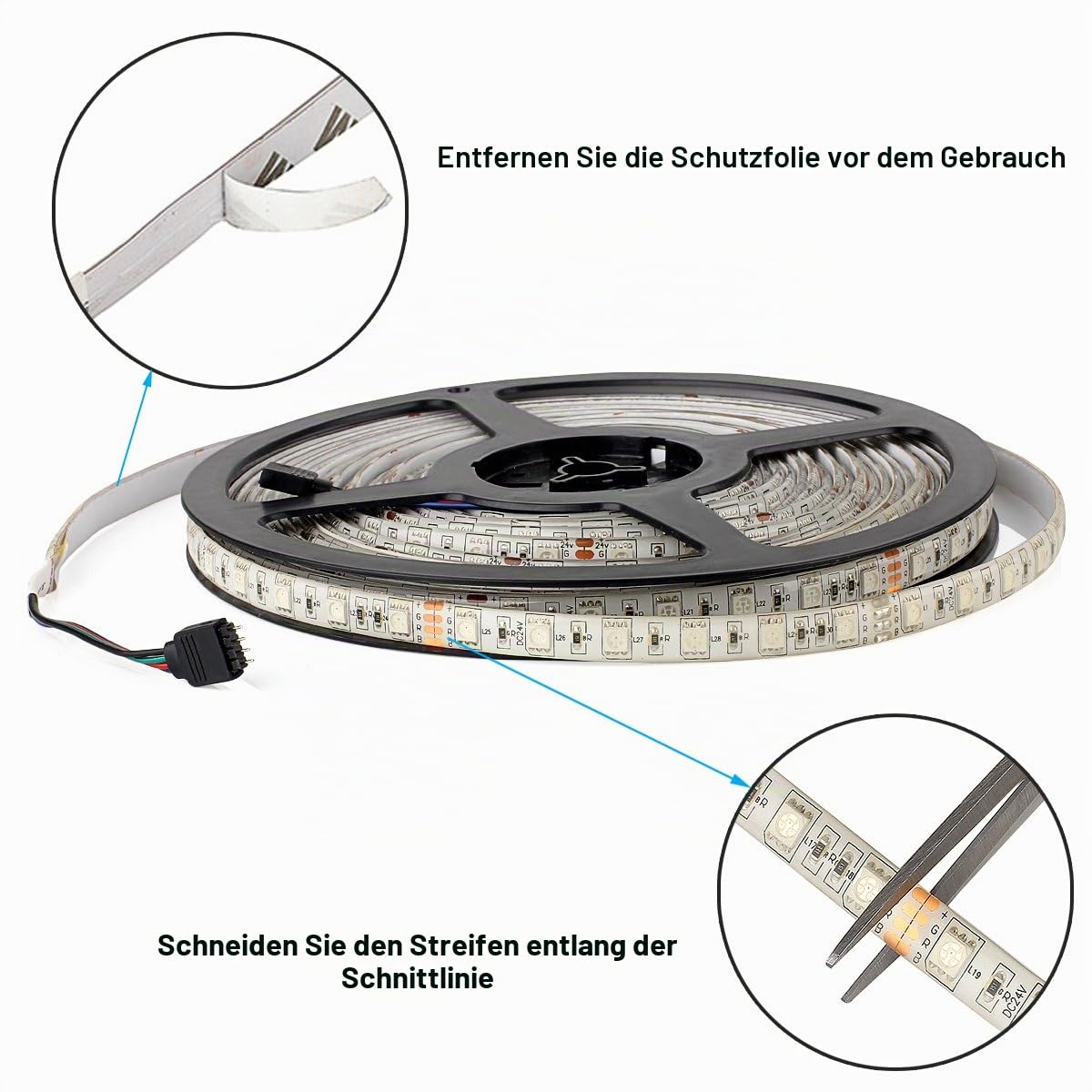 LED Streifen 10M 32.8ft 60Leds/M RGB 5050 SMD 600 LED Lichtband IP65 Wasserdicht Mit 24 Tasten Controller Fernbedienung + DC 24V Netzteil EU Stecker