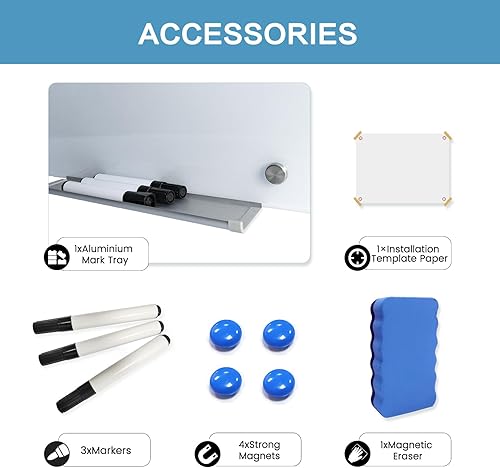 Miniatura 3 de Pizarra magnética de vidrio de 72 x 36 pulgadas, tableros de borrado en seco templado de alta calidad, montados en la pared, sin marco, pizarras