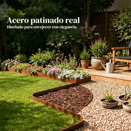 Miniatura 2 de Joneshousedeco 6 Tiras De Acero Para Césped De 14 Cm De Altura, Borde De Acero Galvanizado Preoxidadas, 1 M De Longitud, Delimitadores De Bordes Para Jardín Borde De Metal 6 M De Longitud En Total