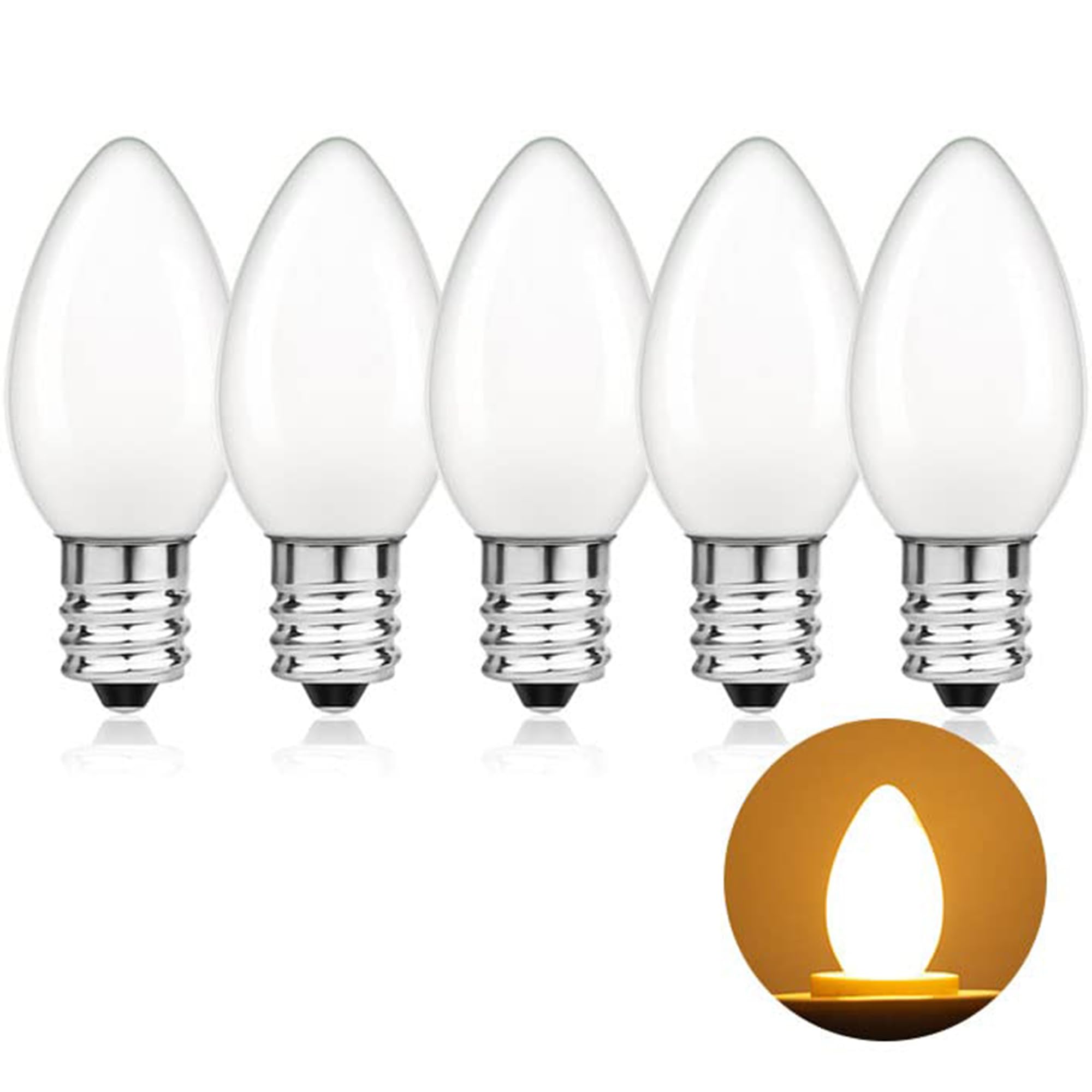 Low Watt Led Light Bulbs 0.5W Equivalent 5W Incandescent Small Night Light Bulb Warm White 2700K Milky C7 Candelabra Led Light Bulbs for Wall lamp Chandeliers E12 Screw Base Samll White Bulbs