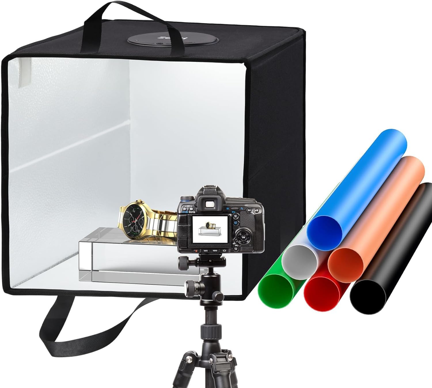 Studio Photo Box Portable 30x30 cm, Boîtes de Lumière Kit avec 120pcs LED Réglable & 6 Fonds pour Photographie de Produits