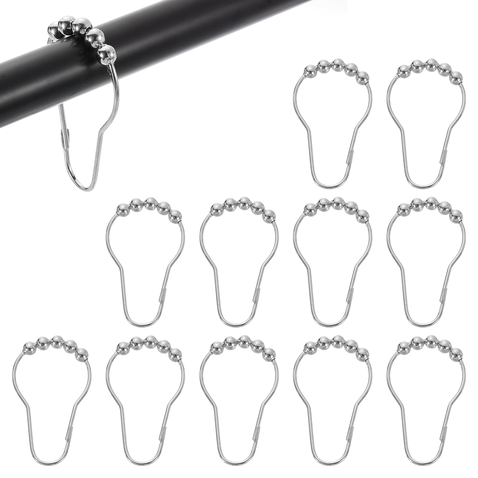 sourcing map Shower Curtain Hooks Metal Roller Balls Matte Nickel 12Pcs