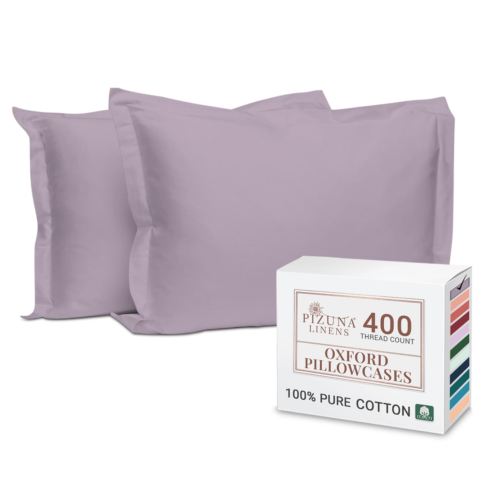 Pizuna 100% Cotton Standard Pillowcases 2 Pack White 50x75cm, 400 Thread Count Long Staple Combed Cotton Soft Pillow Cover, Sateen Weave Oxford Pillow Cases (Cooling Pillowcase 2PC) — view 54