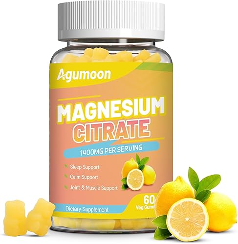 Gomitas de citrato de magnesio, gomitas de magnesio de alta absorción para adultos, 1400 mg de goma extra fuerte, veganas, sin OMG, 60 unidades