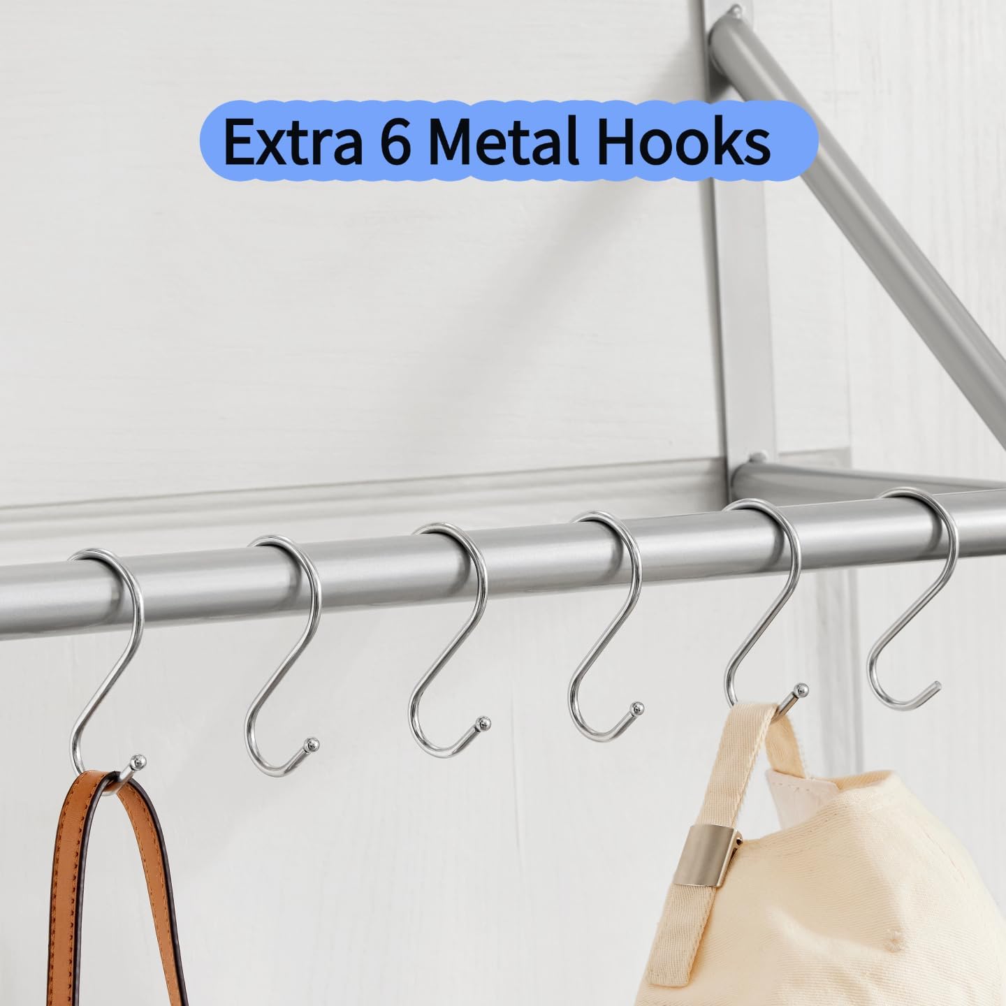 Over The Door Clothes Drying Rack, Silver Metal Hanger with 6 Hooks