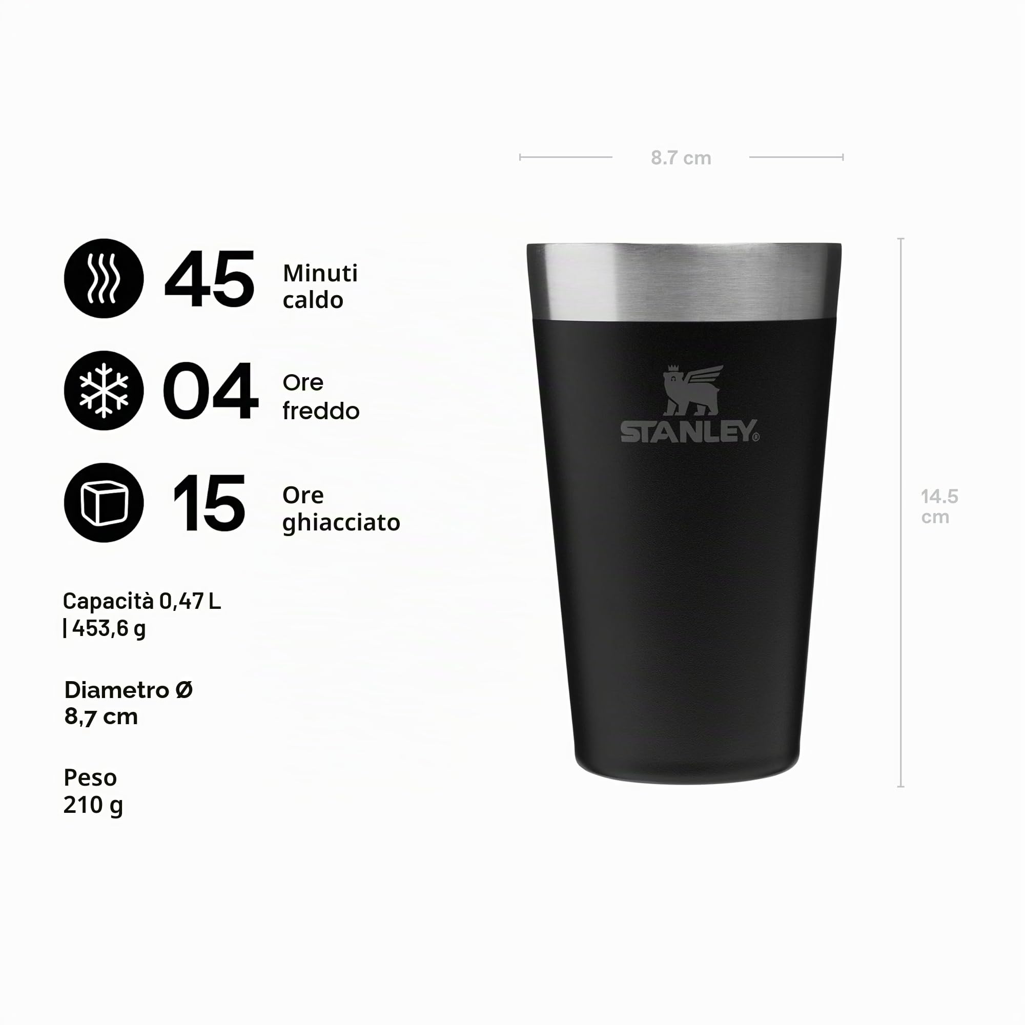 STANLEY 1913 Adventure Stacking Beer Pint 0.47L - Mantiene Le Bevande Fresche Per 4 Ore - Pinta Di Birra In Acciaio Inossidabile - Lavabile In Lavastoviglie - Matt Black