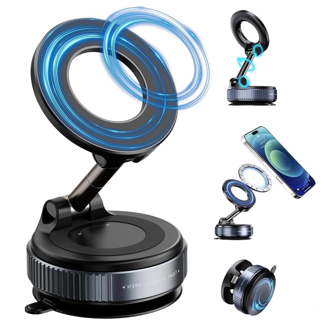 GXGM 1 Pcs Soporte Magnetico Movil Coche, Soporte para Móvil para Coche con Ventosa, Rotación de 360°, Negro, Regalo Divertido