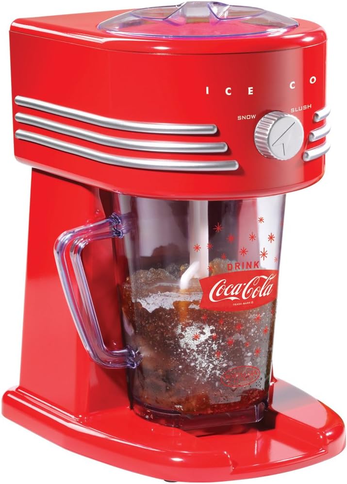 Nostalgia Coca-Cola Frozen Drink Maker and Margarita Machine for Home - 40-Ounce Slushy Maker with Stainless Steel Flow Spout - Easy to Clean and Double Insulated - Red
