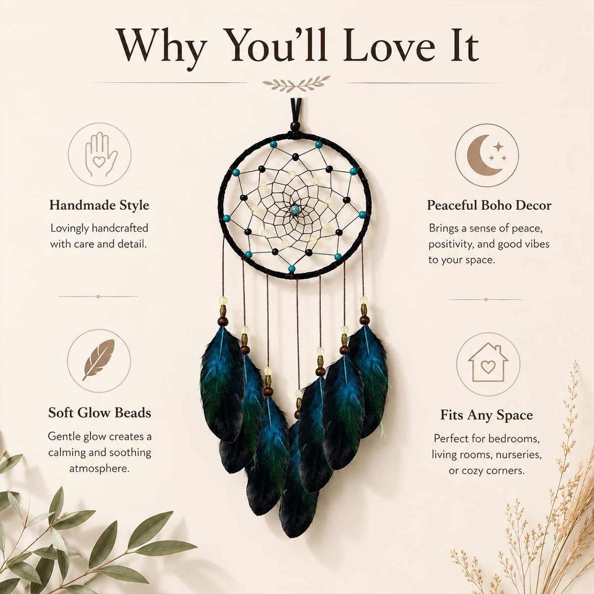 Dream Catcher for Boys Blue Dreamcatcher for Bedroom Handmade Feather Hanging Decoration Ornament Birthday Festival Craft Gift