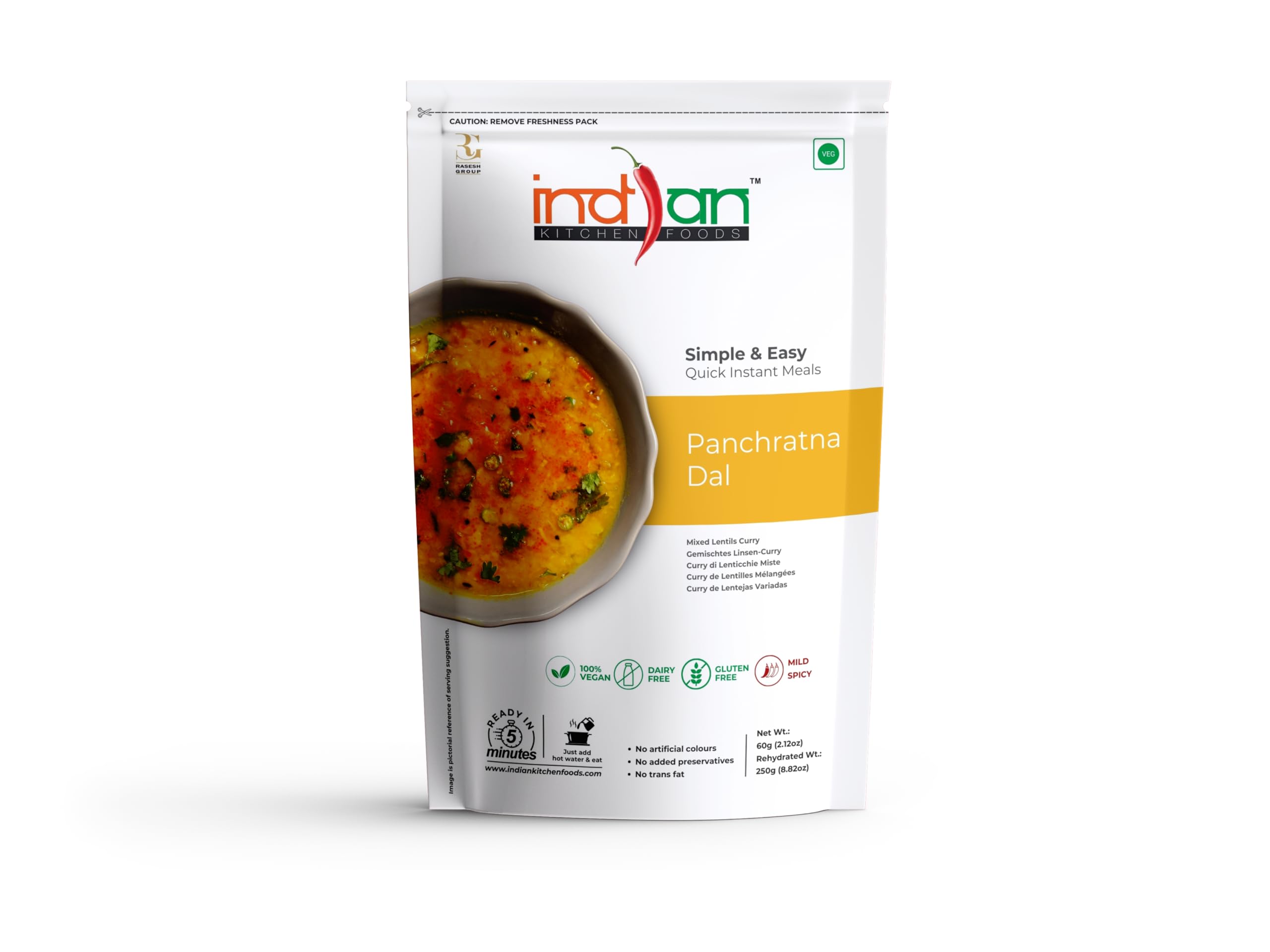Indian Kitchen Foods Instant Panchratna Dal - Freeze Dried, Gluten-Free, Ready-to-Eat Indian Vegan Meal (B0D7Q848M5) Amazon Price History, Amazon Price Tracker