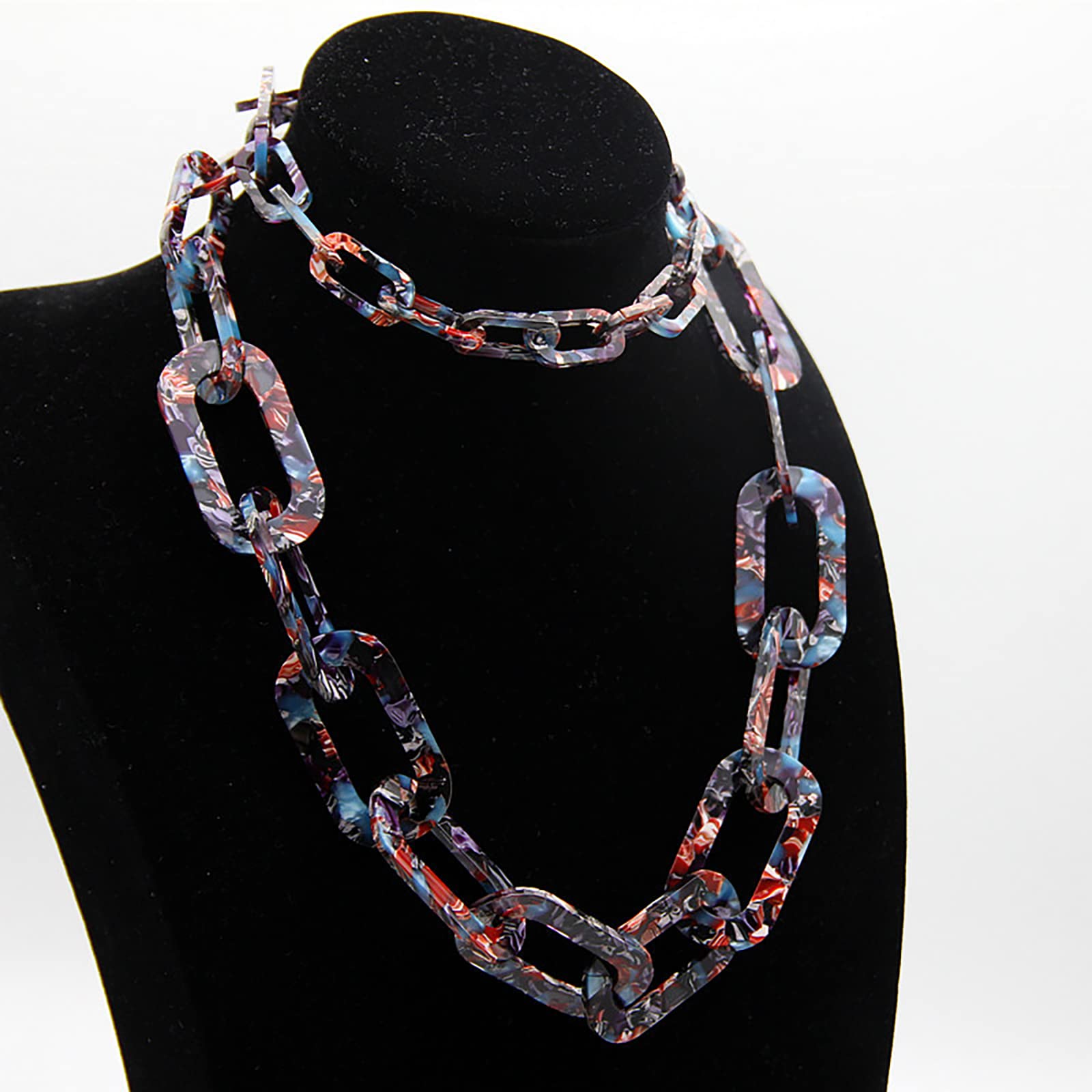 Collana lunga colorata a catena cubana in acrilico, da donna, versatile, alla moda, esagerata, alla moda, gioiello per ragazze bohémien