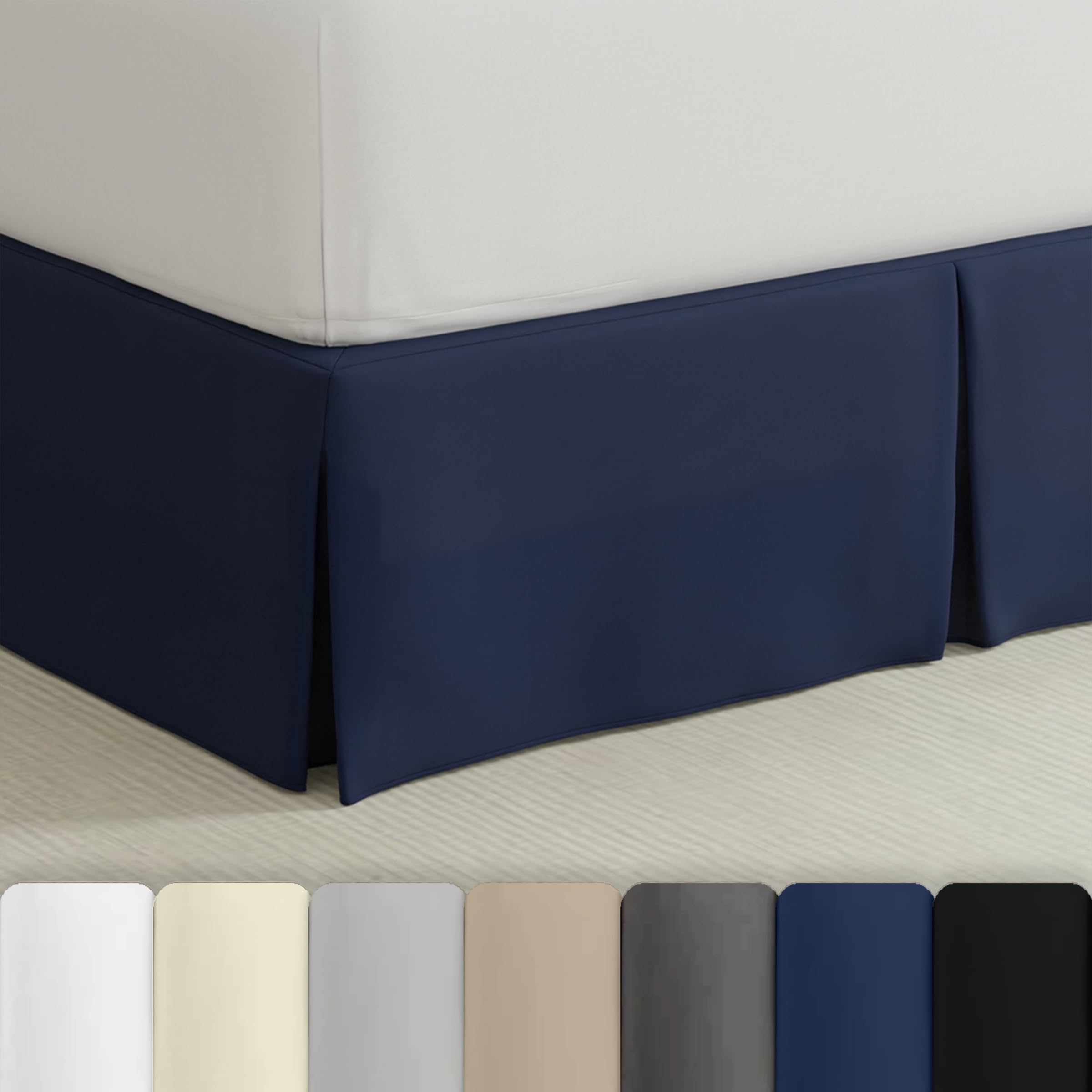 Bed Maker's - Mantovana giroletto avvolgente, stile classico, tessuto resistente alle pieghe a bassa manutenzione, tradizionale altezza di 35,5 cm, matrimoniale, blu navy