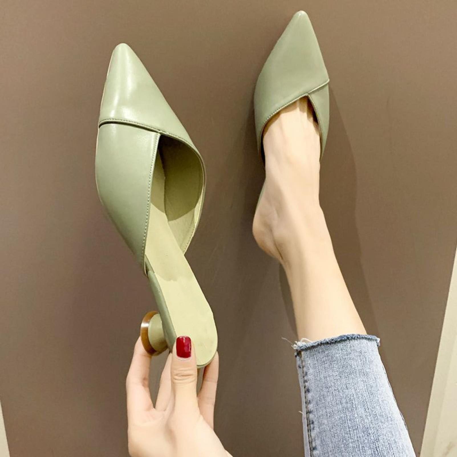 Generico Scarpe da Donna Mule con Slingback E Punta Appuntita | Scarpe Da Vestito Da Ufficio Con Taglio A V, Scivolare Su Sandali Estivi, Tacchi Bassi A Cilindro Sandali Casual