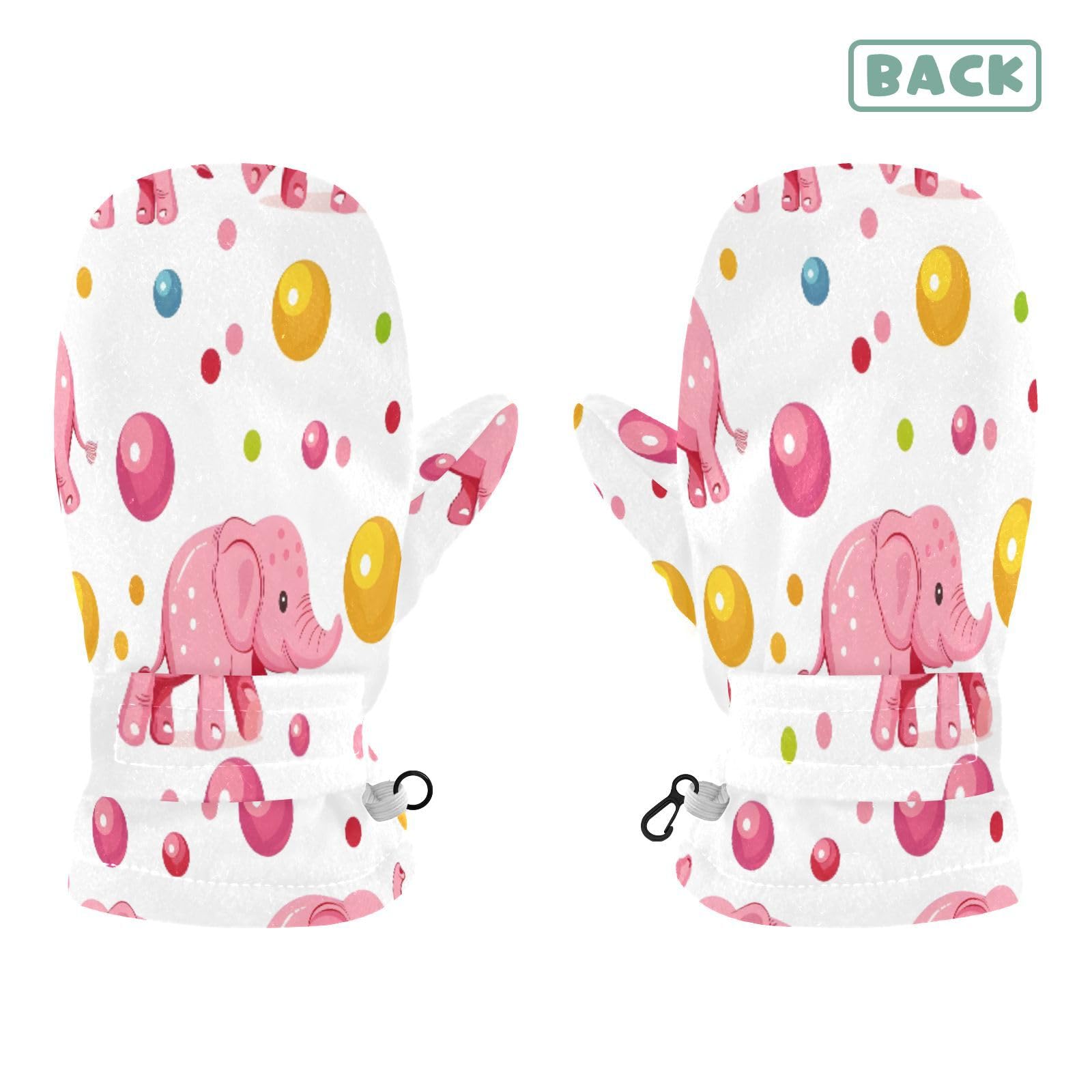 Kid's Winter Gloves Children Warm Gloves Pink Circus Elephant and Balls for Boys Girl Age 4-6 Years