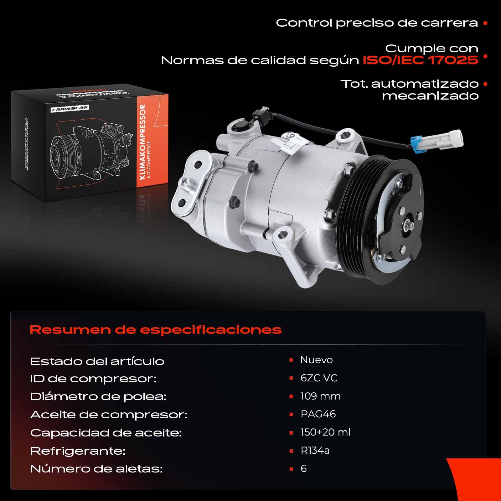 Frankberg Compresor de aire acondicionado con embrague Diesel Compatible con Astra J P10 Astra J Caravan P10 Meriva B MPV S10 Meriva B Van S10 Replace# 13395693incl. aceite premezclado