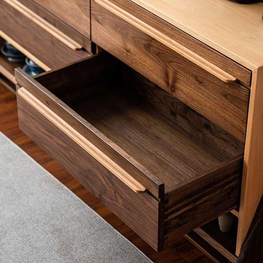Sideboard Cabinet 158x50x78cm Solid Wood Kitchen Storage Cabinet, Living Room Entrance Storage Table, Color Matching Storage Furniture Sideboard Cabinet with Drawers