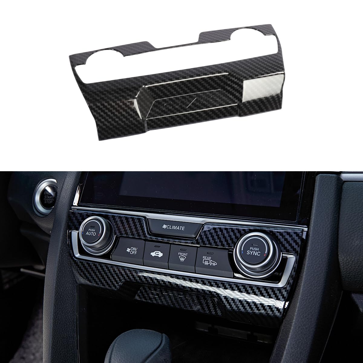 YINGTUU for Honda Civic 10th Gen 2016 2017 2018 2019 2020 2021 Accessories Front Air Conditioning Control Switch Decorative Cover Carbon Fiber Pattern