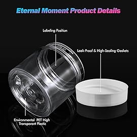 50 Pack 2 OZ Plastic Jars Round Clear Cosmetic Container Jar with White Lids, Eternal Moment Plastic Slime Jars for Lotion, Cream, Ointments, Makeup, Eye shadow, Rhinestone, Samples, Travel Storage