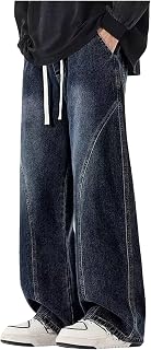 [veolaimy] ワイド デニムパンツ メンズ ジーンズ 無地 ヴィンテージ アメカジ バギーパンツ リラックス [並行輸入品] | ストレートパンツ ゆったり カジュアル ジーパン ウエストゴム 調整紐 ズボン 大きいサイズ 個性 ファッション ヒップホップ ストリート 春夏秋 通勤 通学 普段着 アウトドア