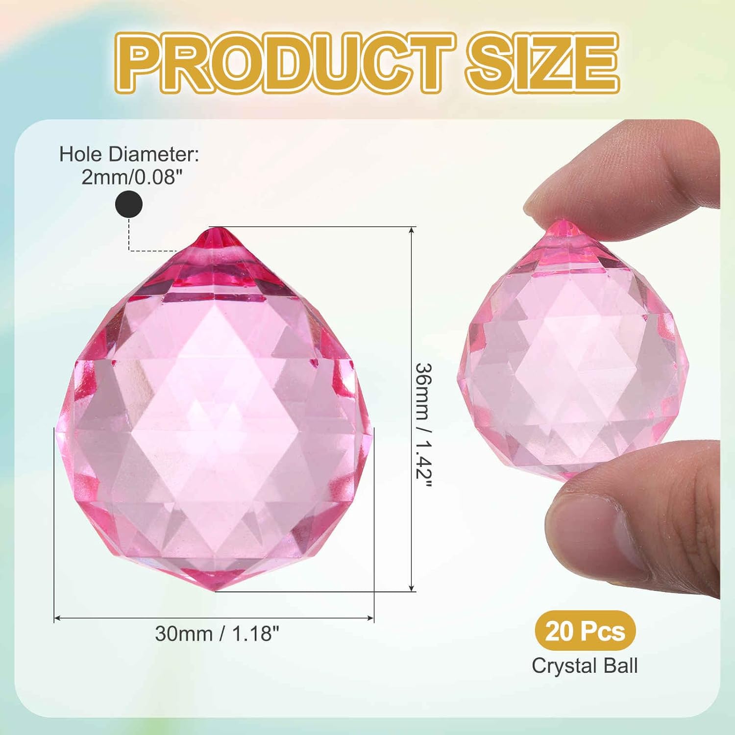 MECCANIXITY 20Pack Crystal Ball Prism, 30mm/1.2" Decorative Ball Sun Shine Catcher Suncatcher Beads for Chandelier Window Wedding Decoration Home Decor, Pink