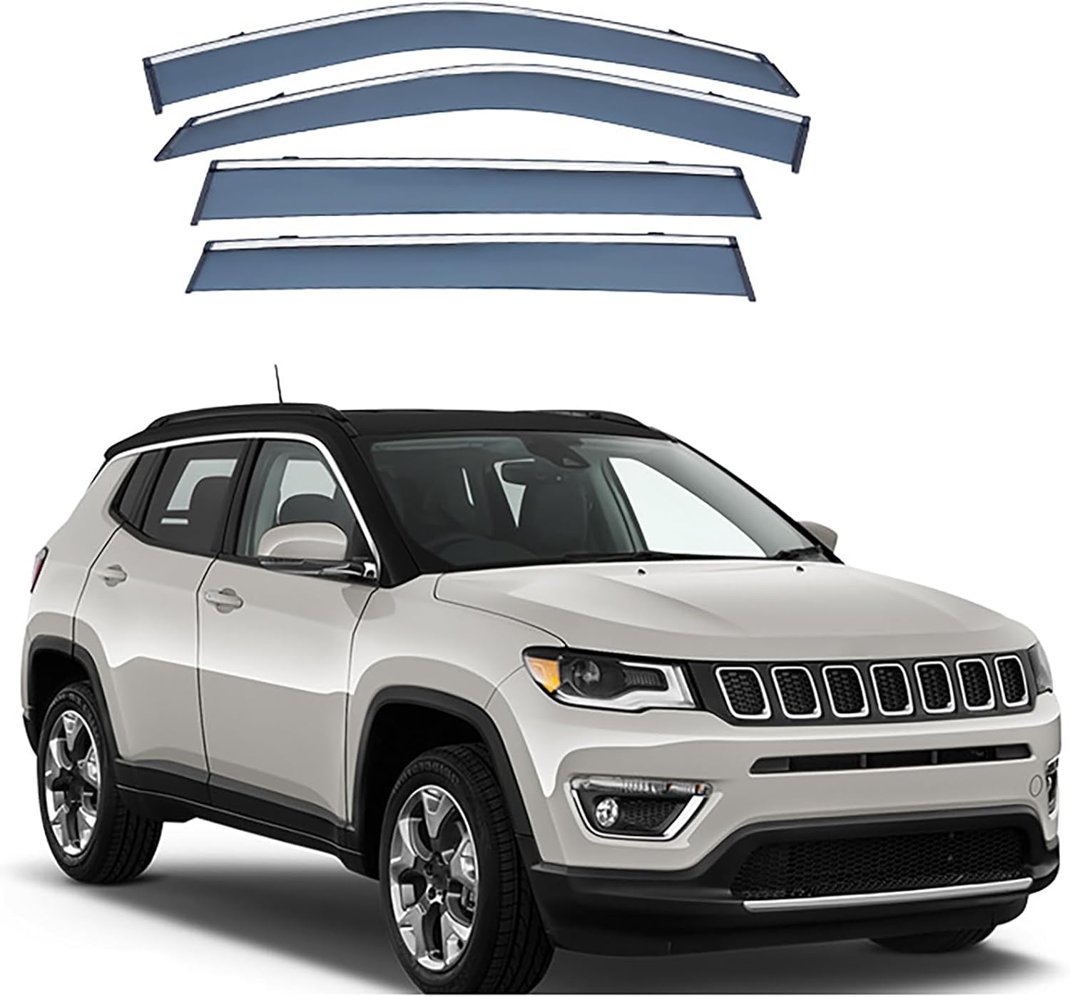 FengXH Window Deflectors for Jeep Compass MK2-MP-552 2017+ - 4pc Smoke Tint, Waterproof, Noise Reducing.