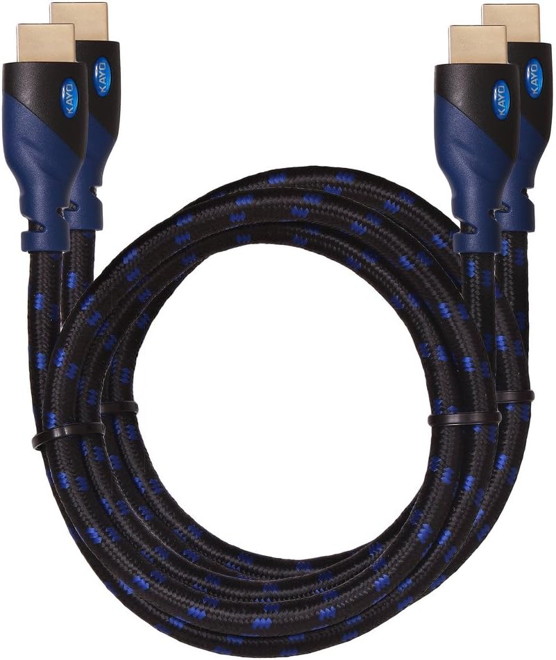 4K HDMI Cable -KAYO High Speed HDMI 2.0b Cable 18Gbps[Supports 4K HDR,3D,2160P,1080P,Ethernet]-Braided HDMI Cord-Audio Return(ARC),Xbox360,PS4/PS3,Apple TV,Roku+Bonus Cable Tie,Blue BLK (6FT -5 Pack)