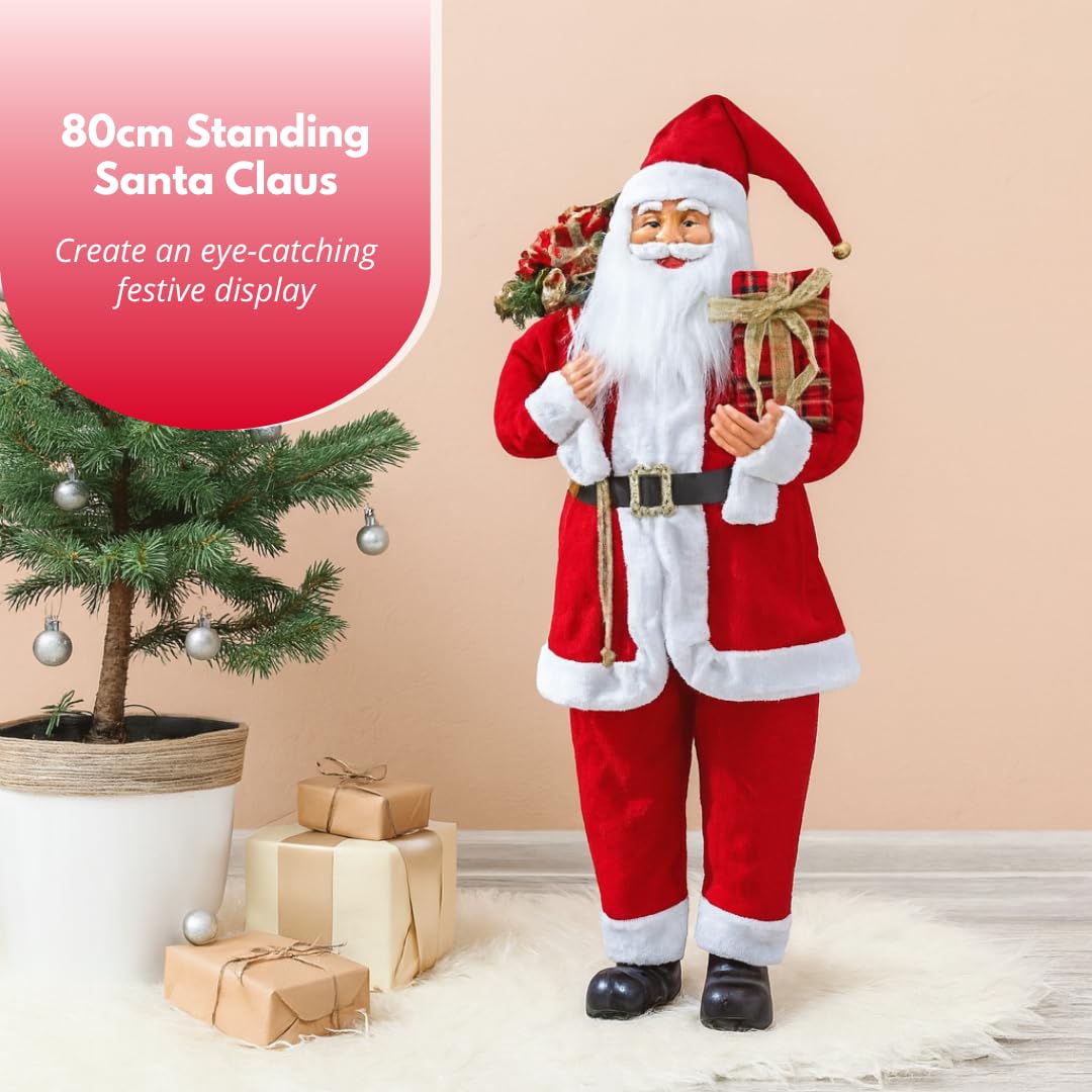 Vintage Geïnspireerde Staande Kerstman Figuur - 11 Inch Kerst Tafelblad Beeldje Als Perfect Geschenk En Decoratie