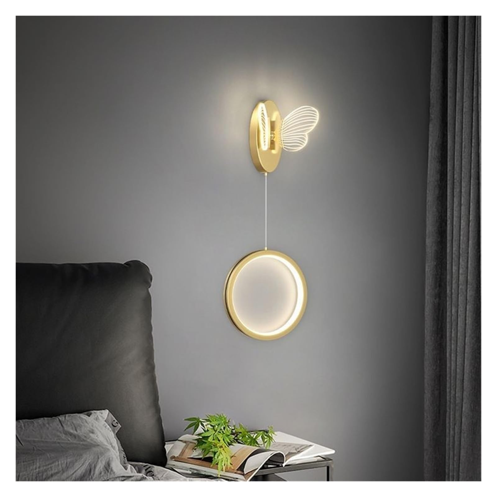 Lampada da comodino lampada da parete luce lusso semplice creativo lampada nordica calda farfalla camera da letto lampada soggiorno divano sfondo lampada da parete(B Golden white light 20W)