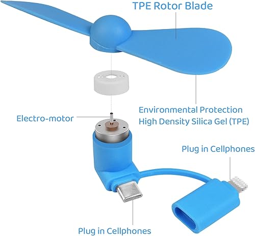 Miniatura 6 de Paquete de 6 mini ventiladores de teléfono celular 2 en 1 compatibles con iPhone, iPad, teléfono inteligente Android, tableta, colorido y potente,