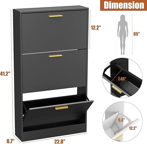 Miniatura 3 de LYNSOM Armario de zapatos, organizador de zapatos con 3 cajones abatibles, moderno almacenamiento de zapatos de entrada con pantalla superior,