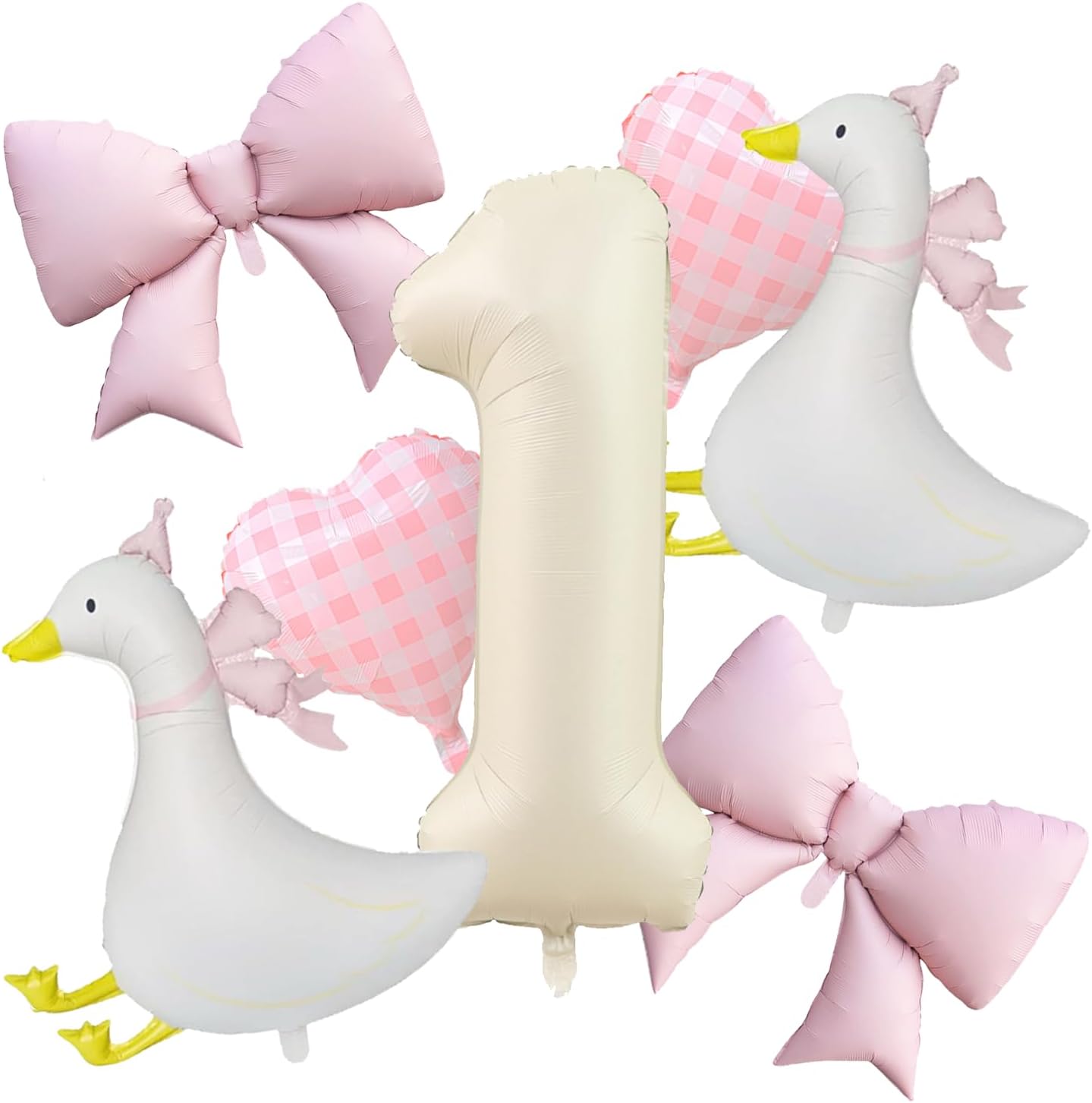 One Silly Goose 1st Birthday Decorations Girl 7 Pcs Goose Balloons Pink Bow