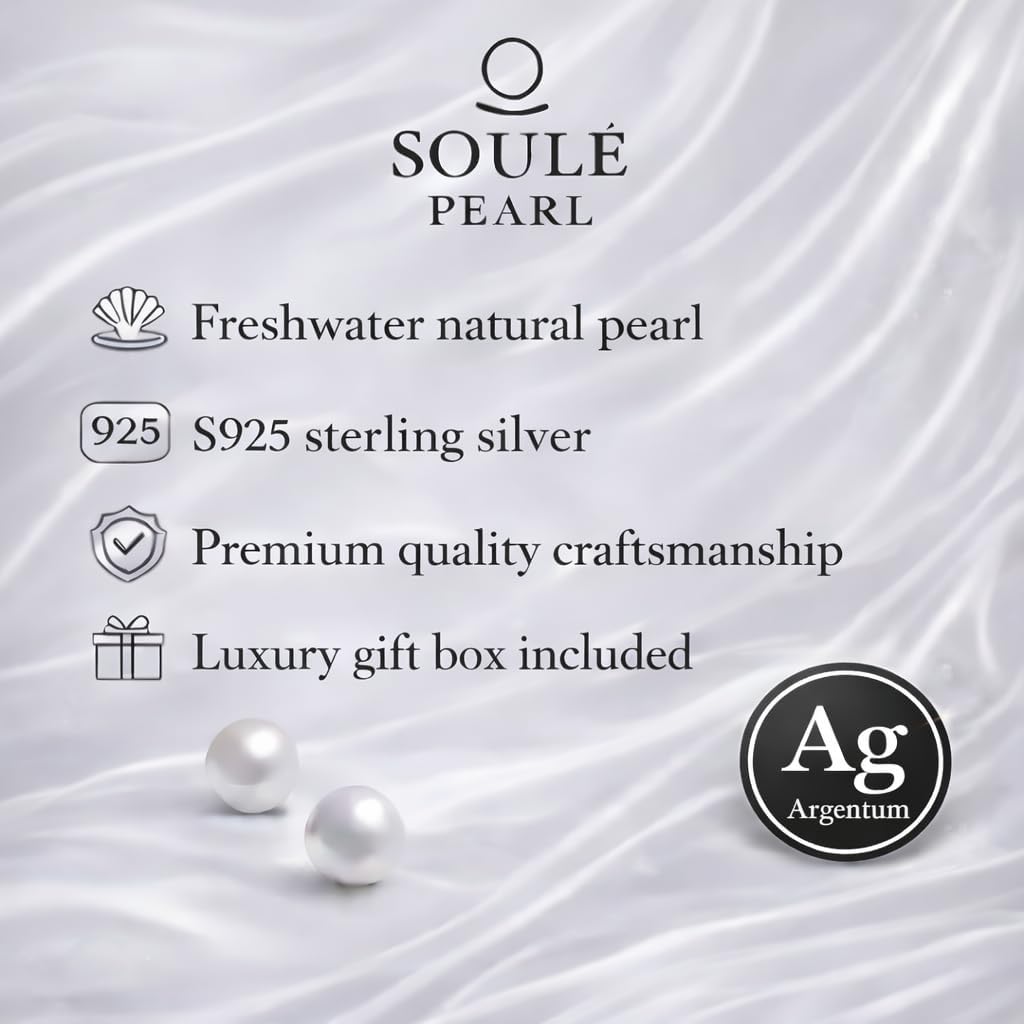 Freshwater Pearl Earrings Studs | 925 Sterling Silver | Genuine Round White Pearls | Hypoallergenic Jewelry | Nickel Free Studs | Solid Silver Pearl Earrings